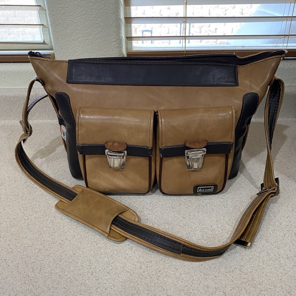 Vintage Marsand Camera Messenger Bag Tan Brown Faux Leather Utility Photography - Picture 11 of 11